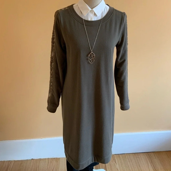 SANDWICH Olive Lace Sweatshirt Shift Dress Size M - Picture 14 of 15